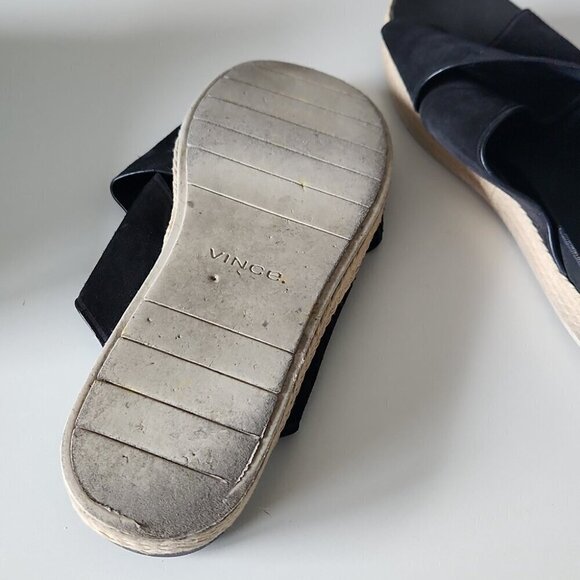 VINCE | Villaire Crisscross Suede Espadrille Slide Sandals Black Sz 10M - Picture 6 of 6
